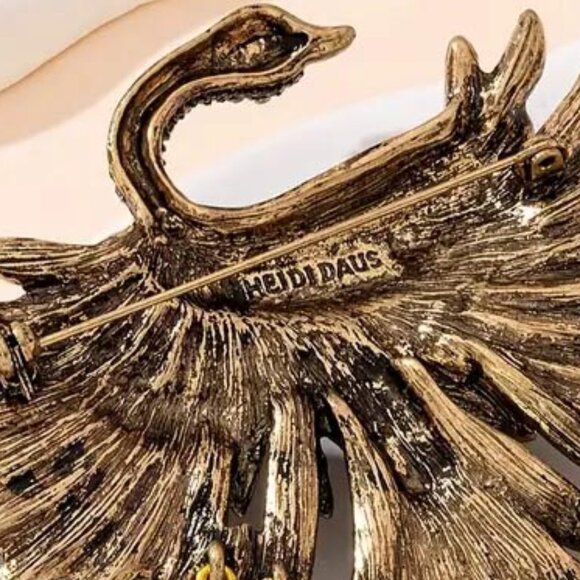 HEIDI DAUS AMAZING BLACK SWAN RHINESTONE MARCASITE W/ CRYSTAL DANGLES BROOCH 45 - Picture 5 of 5